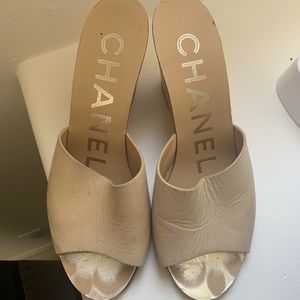 Beige Chanel Wedges